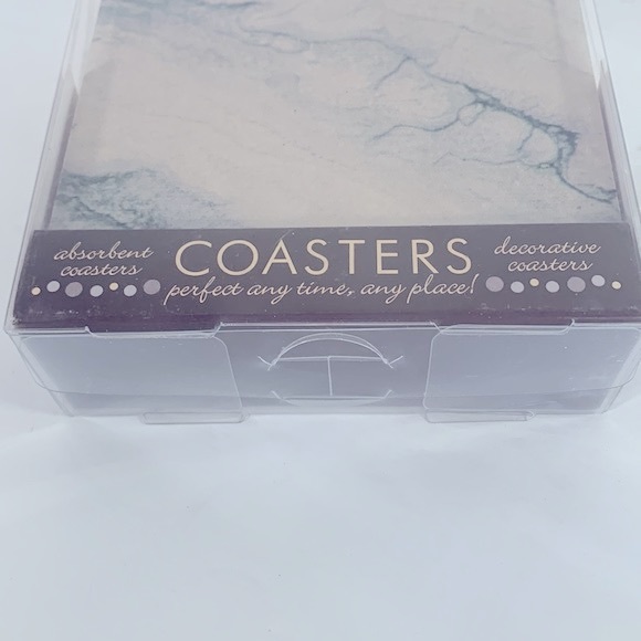 Occasions NIB Faux Marble Style Stoneware Set of 4 Cork Backing Drink Coasters - Picture 3 of 7